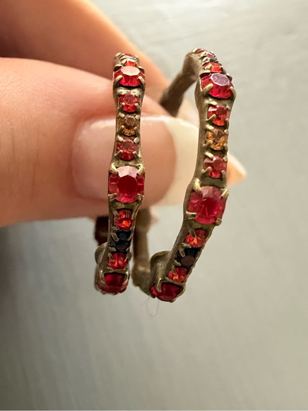 Sorrelli Red Crystal Brass Tone Hoop Earrings - Picture 9 of 12